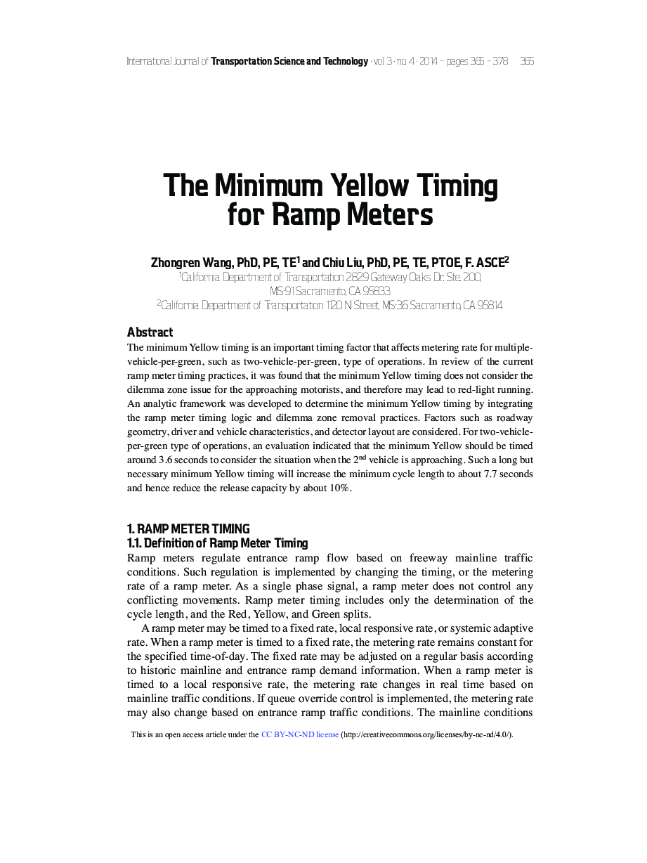 The Minimum Yellow Timing for Ramp Meters