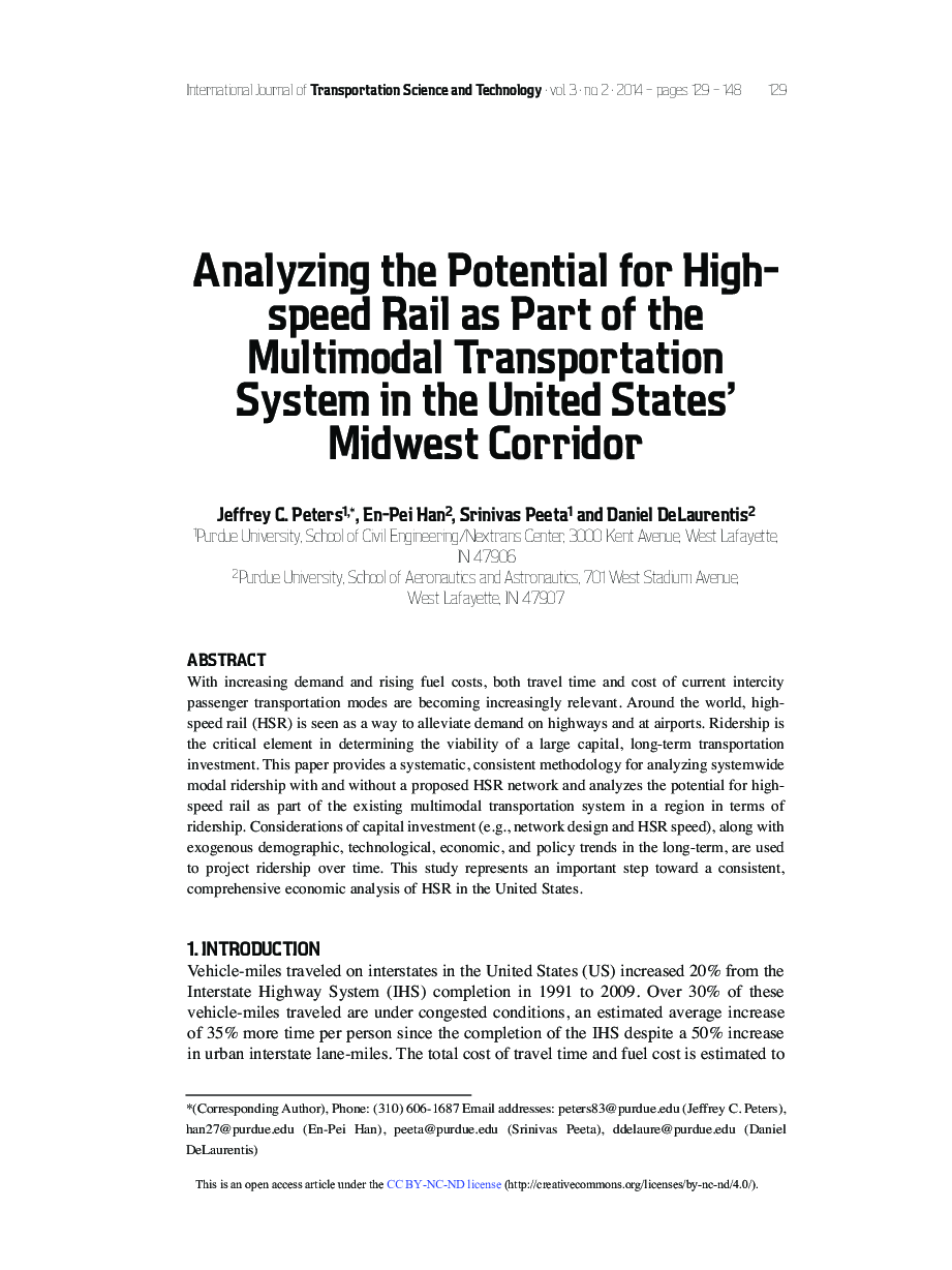 Analyzing the Potential for High-speed Rail as Part of the Multimodal Transportation System in the United States' Midwest Corridor