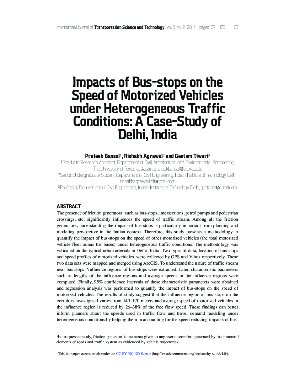 Impacts of Bus-stops on the Speed of Motorized Vehicles under Heterogeneous Traffic Conditions: A Case-Study of Delhi, India