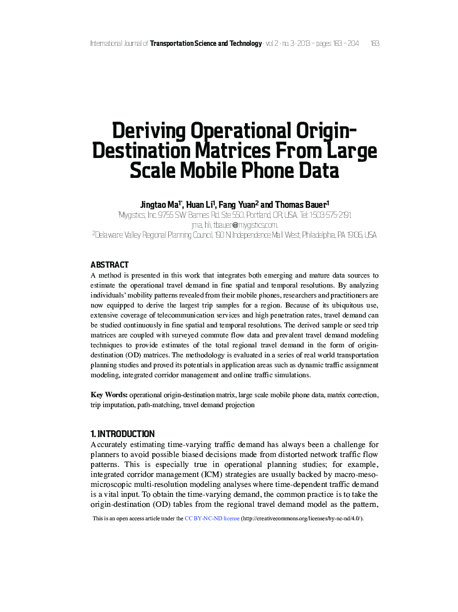 ماتریس مقصد ماتریس عملیات تحقیق مقیاس داده ها از مقیاس بزرگ تلفن همراه 