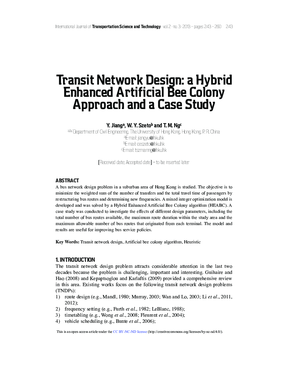 Transit Network Design: a Hybrid Enhanced Artificial Bee Colony Approach and a Case Study
