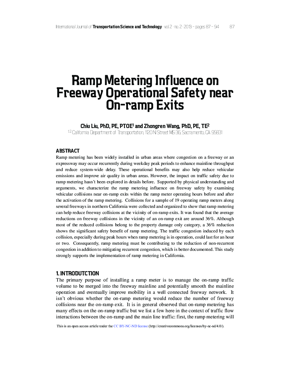 تأثیر اندازه گیری رمپ در ایمنی عملیاتی آزادراه در نزدیکی خروجی رمپ 