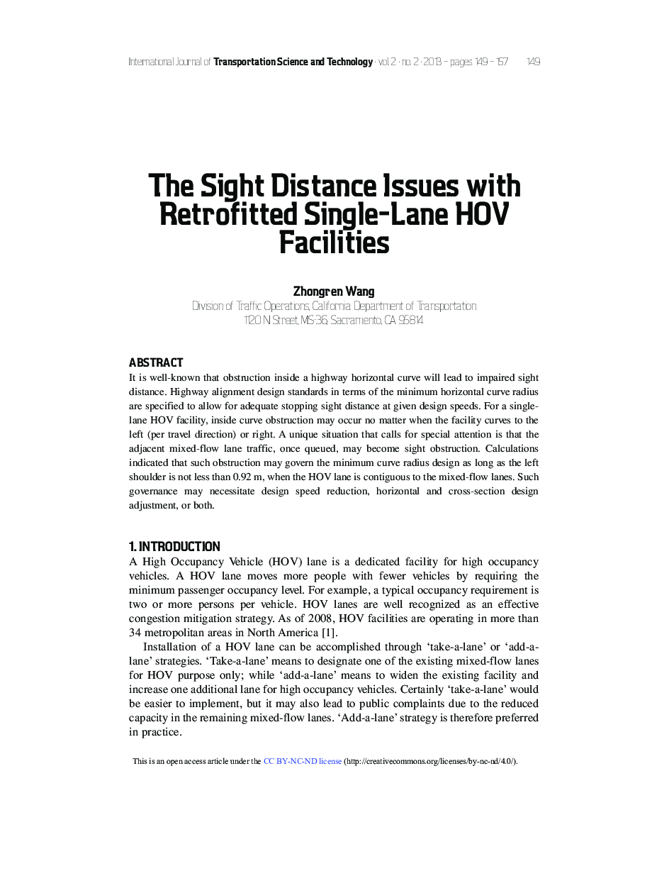 The Sight Distance Issues with Retrofitted Single-Lane HOV Facilities