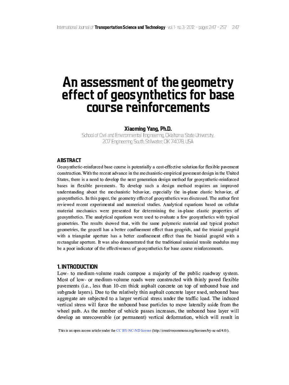 An assessment of the geometry effect of geosynthetics for base course reinforcements