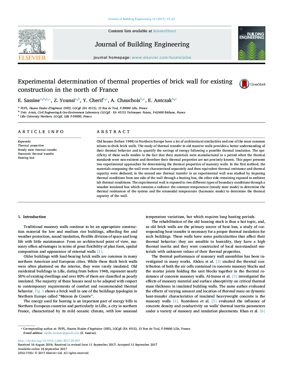 Experimental determination of thermal properties of brick wall for existing construction in the north of France