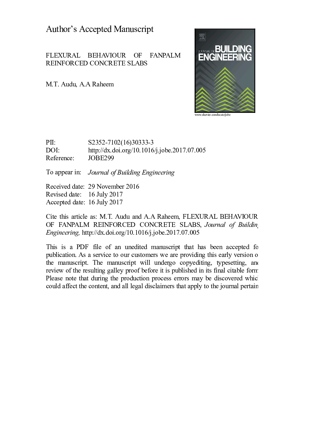 Flexural behavior of fanpalm reinforced concrete slabs