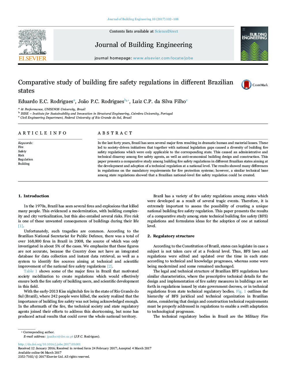 Comparative study of building fire safety regulations in different Brazilian states