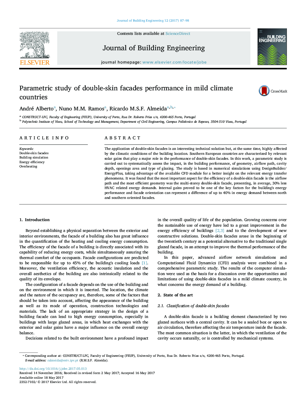 Parametric study of double-skin facades performance in mild climate countries