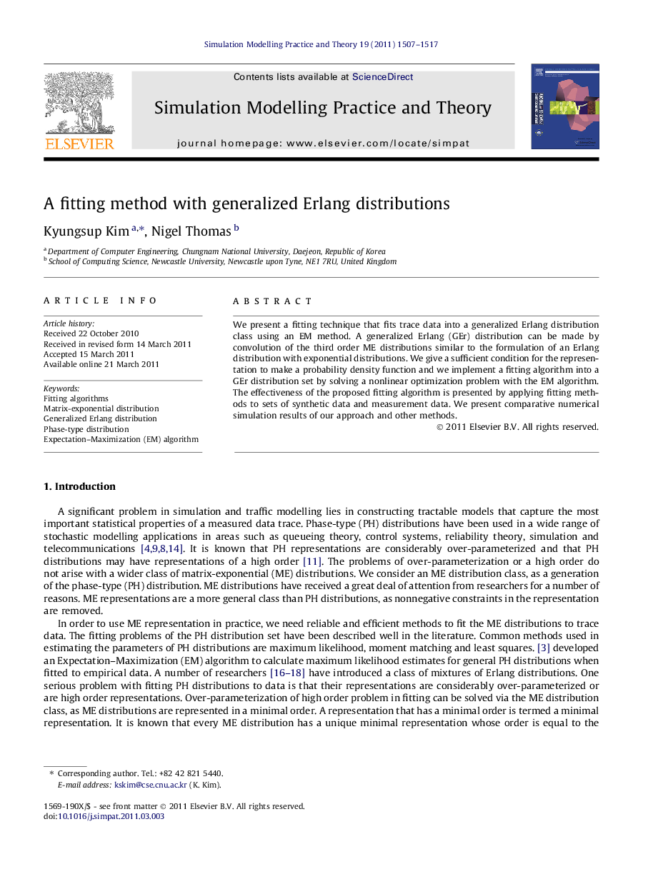 A fitting method with generalized Erlang distributions