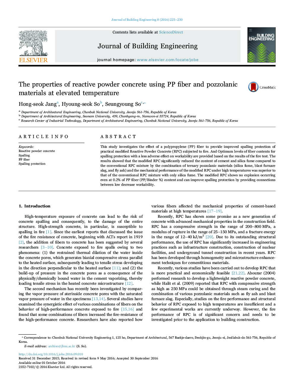 The properties of reactive powder concrete using PP fiber and pozzolanic materials at elevated temperature