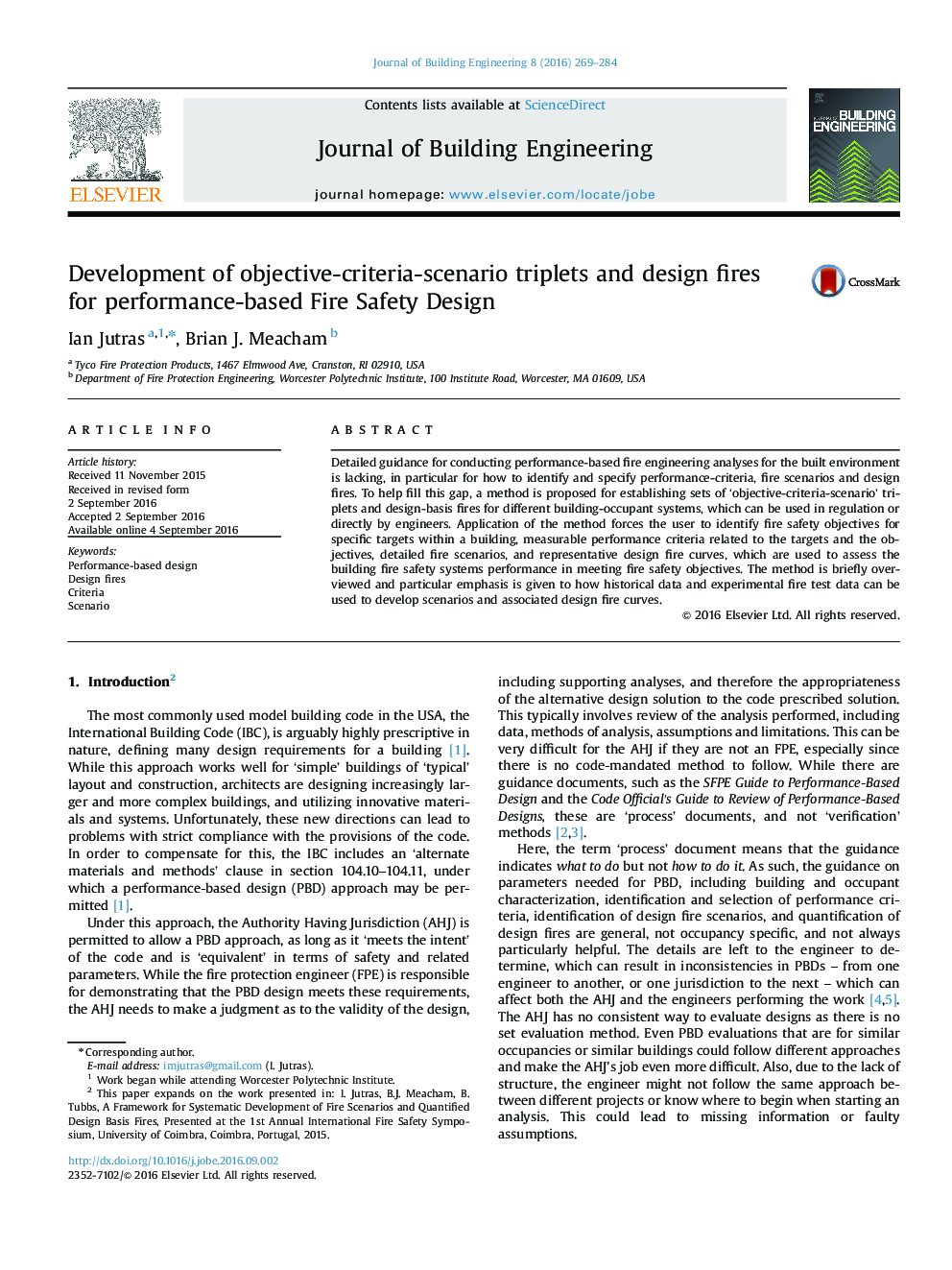 Development of objective-criteria-scenario triplets and design fires for performance-based Fire Safety Design