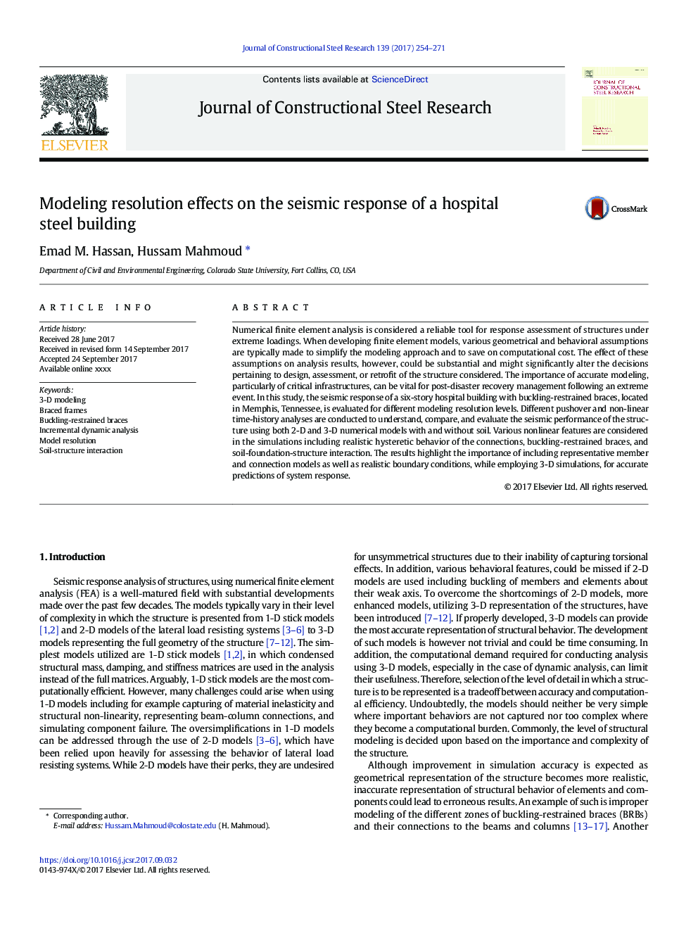 Modeling resolution effects on the seismic response of a hospital steel building