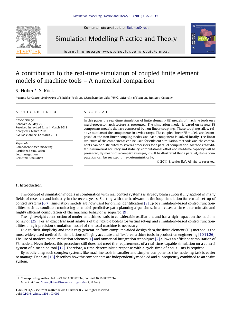 A contribution to the real-time simulation of coupled finite element models of machine tools – A numerical comparison