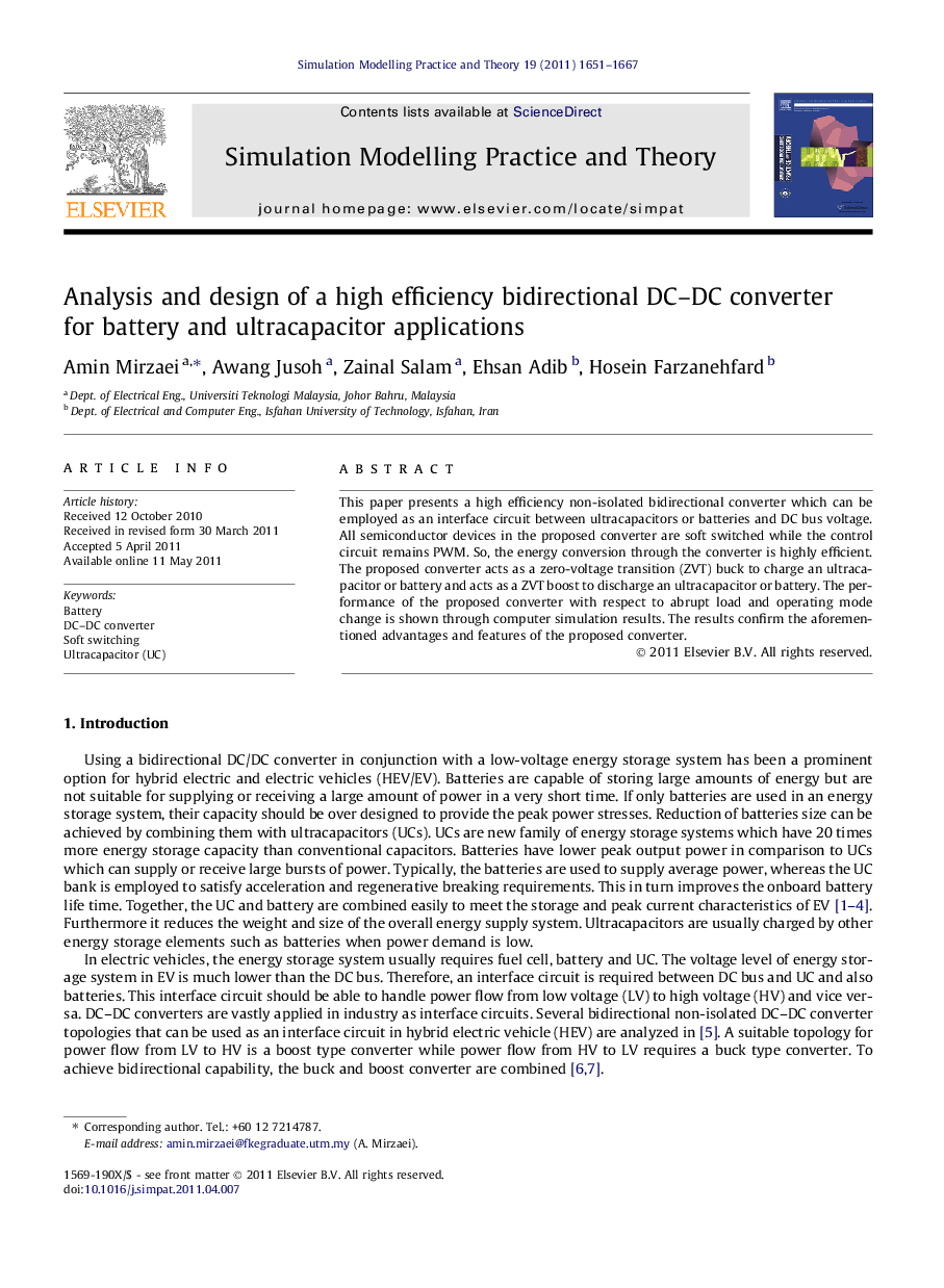 Analysis and design of a high efficiency bidirectional DC–DC converter for battery and ultracapacitor applications