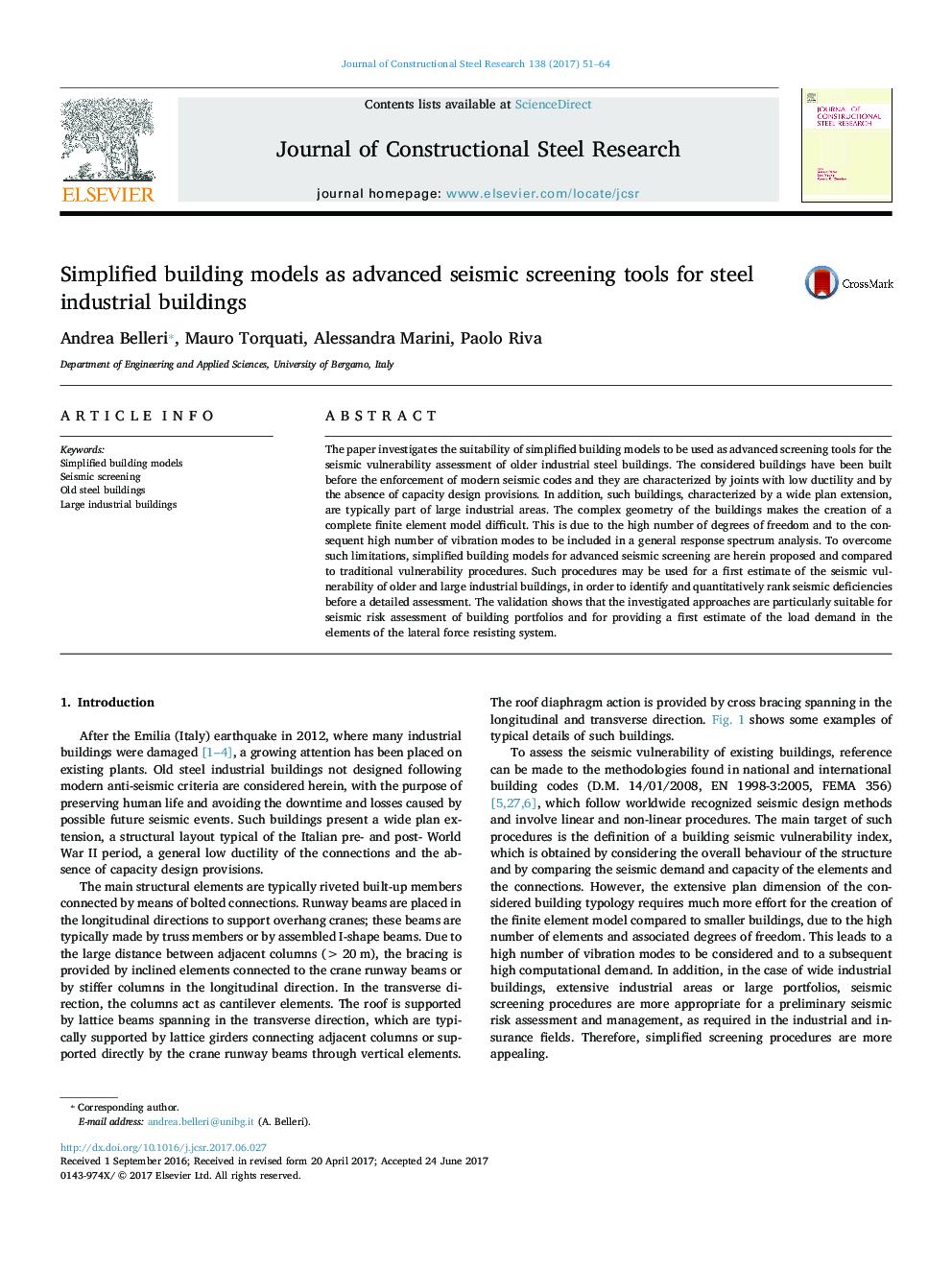 Simplified building models as advanced seismic screening tools for steel industrial buildings