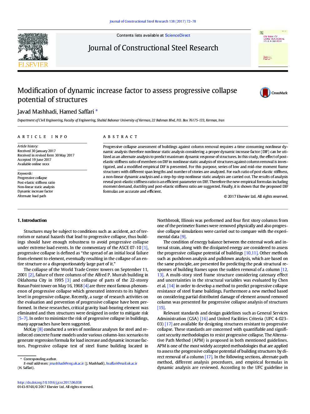 Modification of dynamic increase factor to assess progressive collapse potential of structures