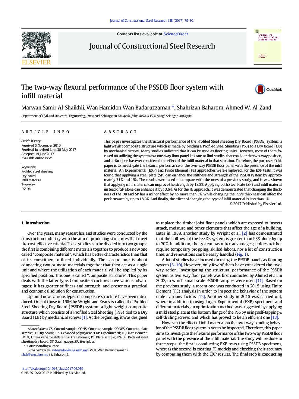 The two-way flexural performance of the PSSDB floor system with infill material