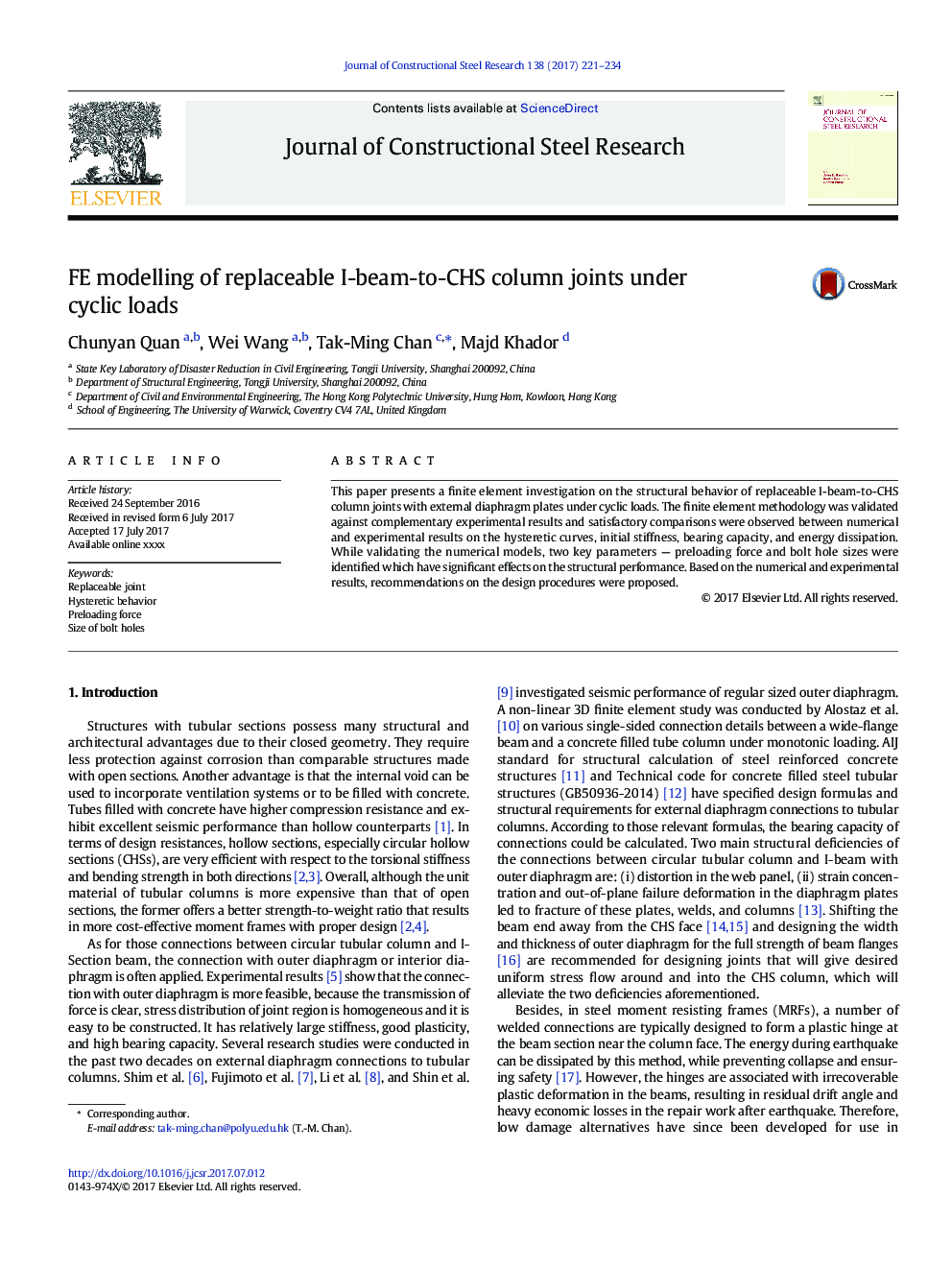 FE modelling of replaceable I-beam-to-CHS column joints under cyclic loads