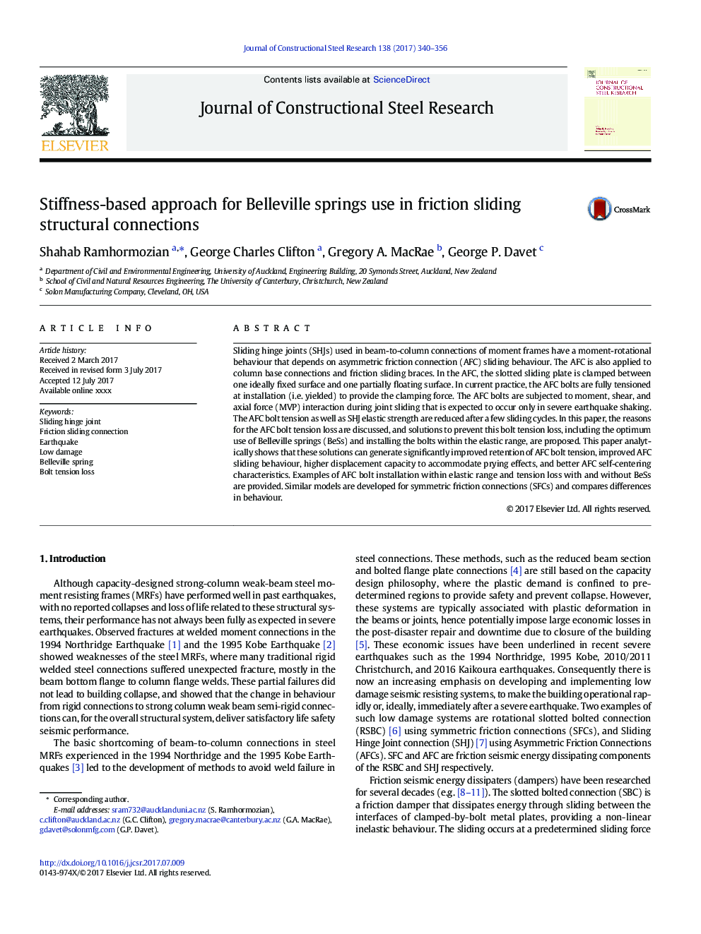 Stiffness-based approach for Belleville springs use in friction sliding structural connections