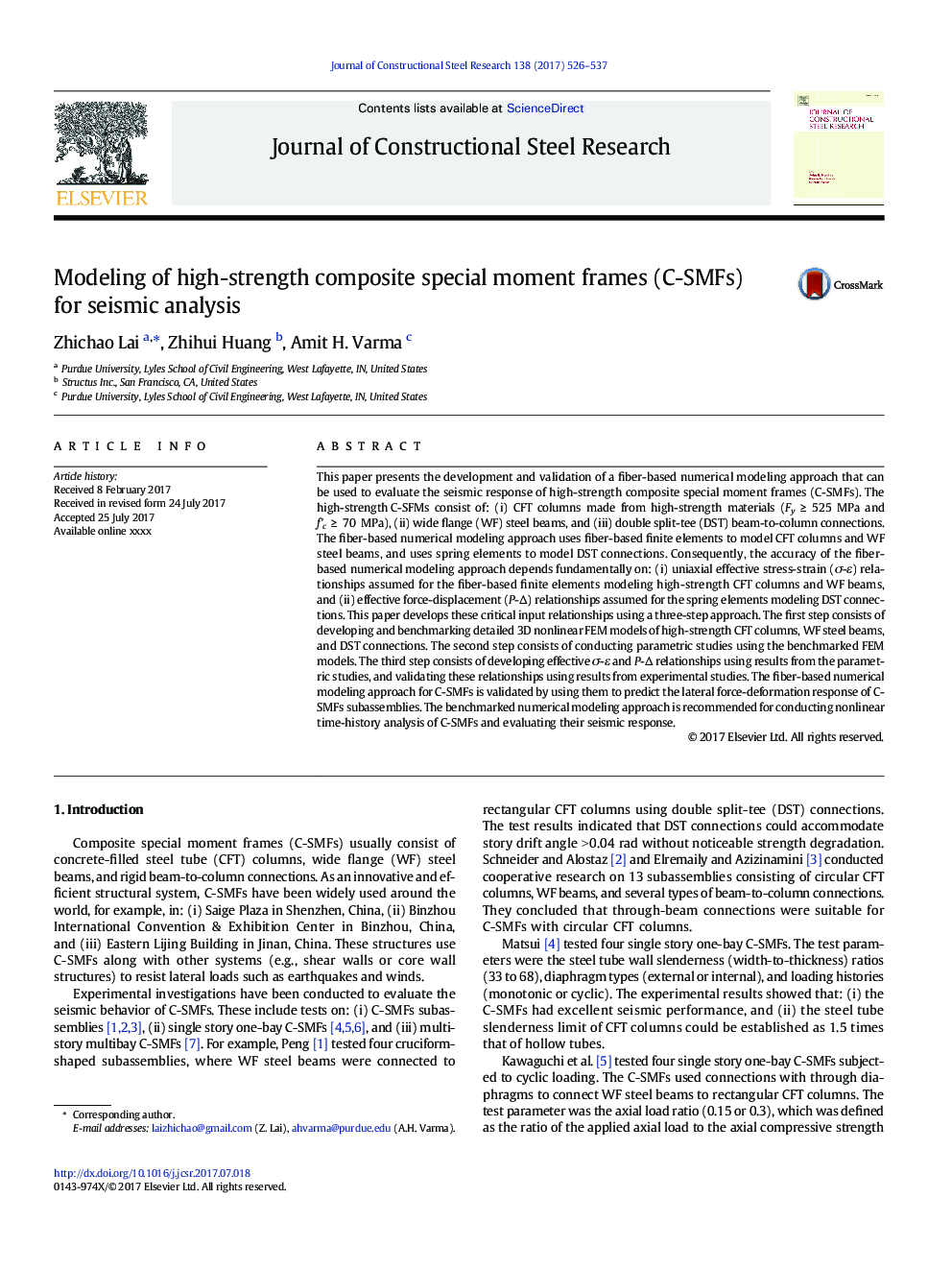 Modeling of high-strength composite special moment frames (C-SMFs) for seismic analysis