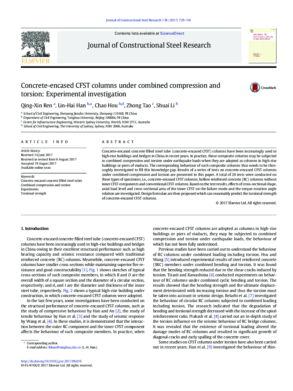 Concrete-encased CFST columns under combined compression and torsion: Experimental investigation