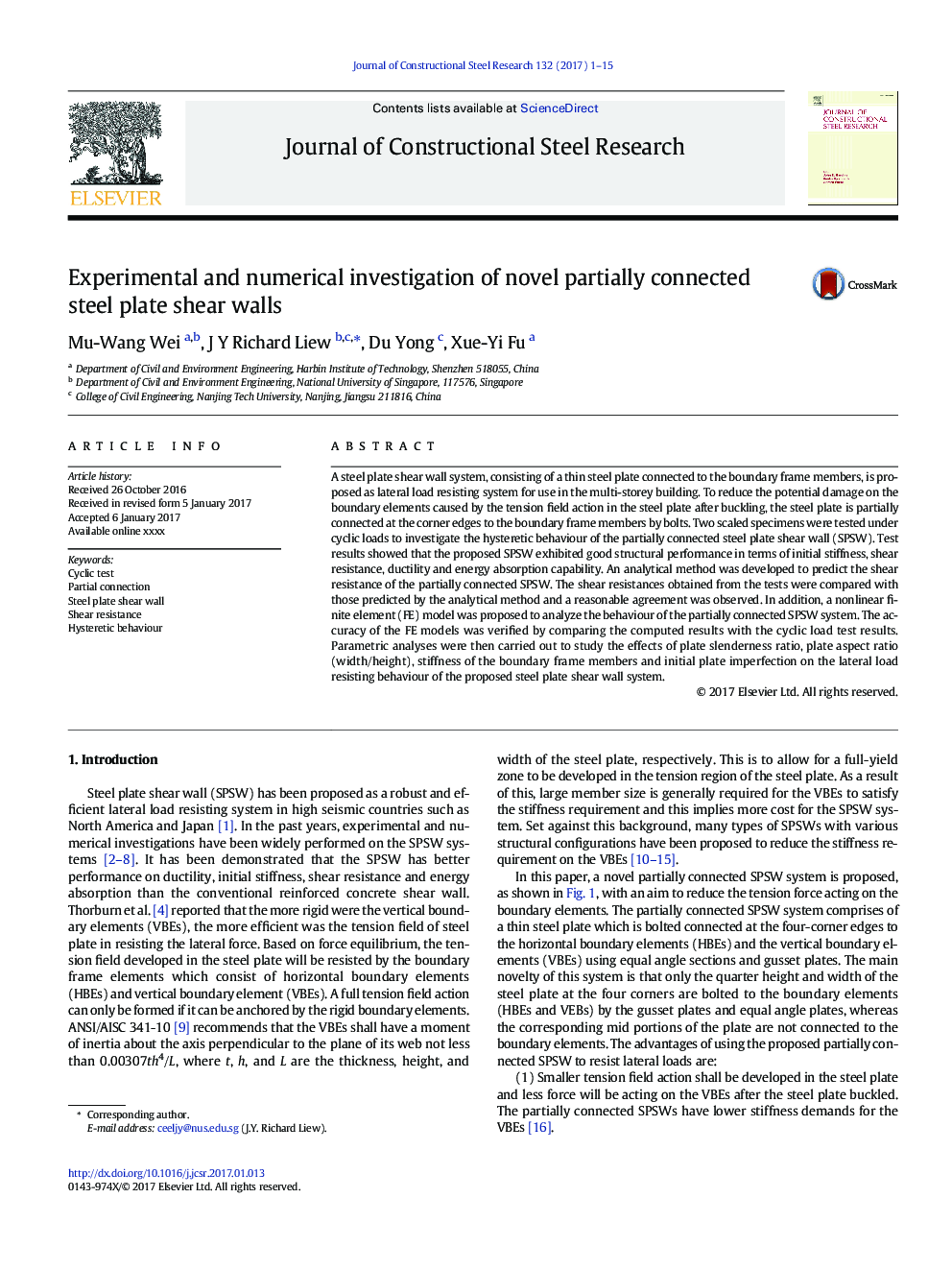 Experimental and numerical investigation of novel partially connected steel plate shear walls