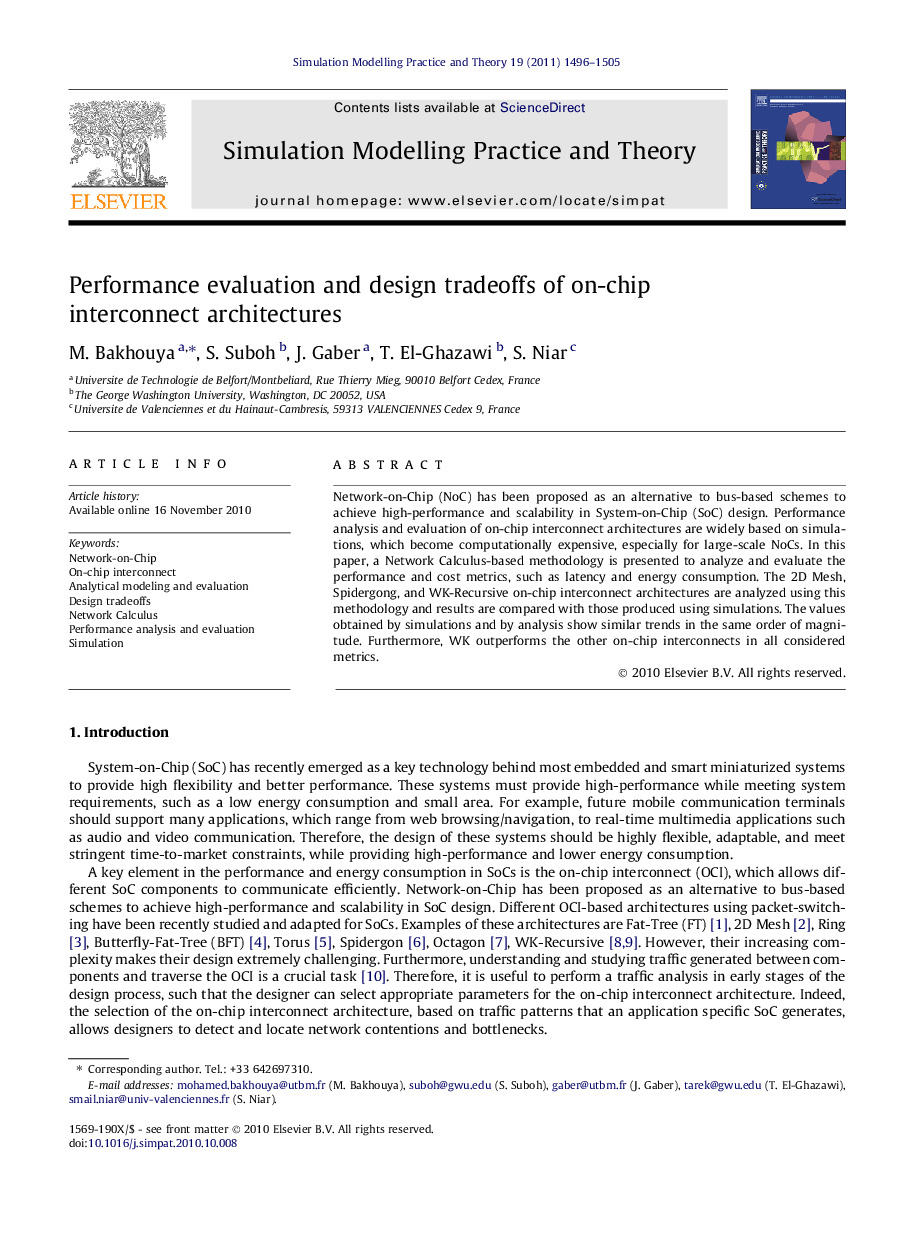 Performance evaluation and design tradeoffs of on-chip interconnect architectures