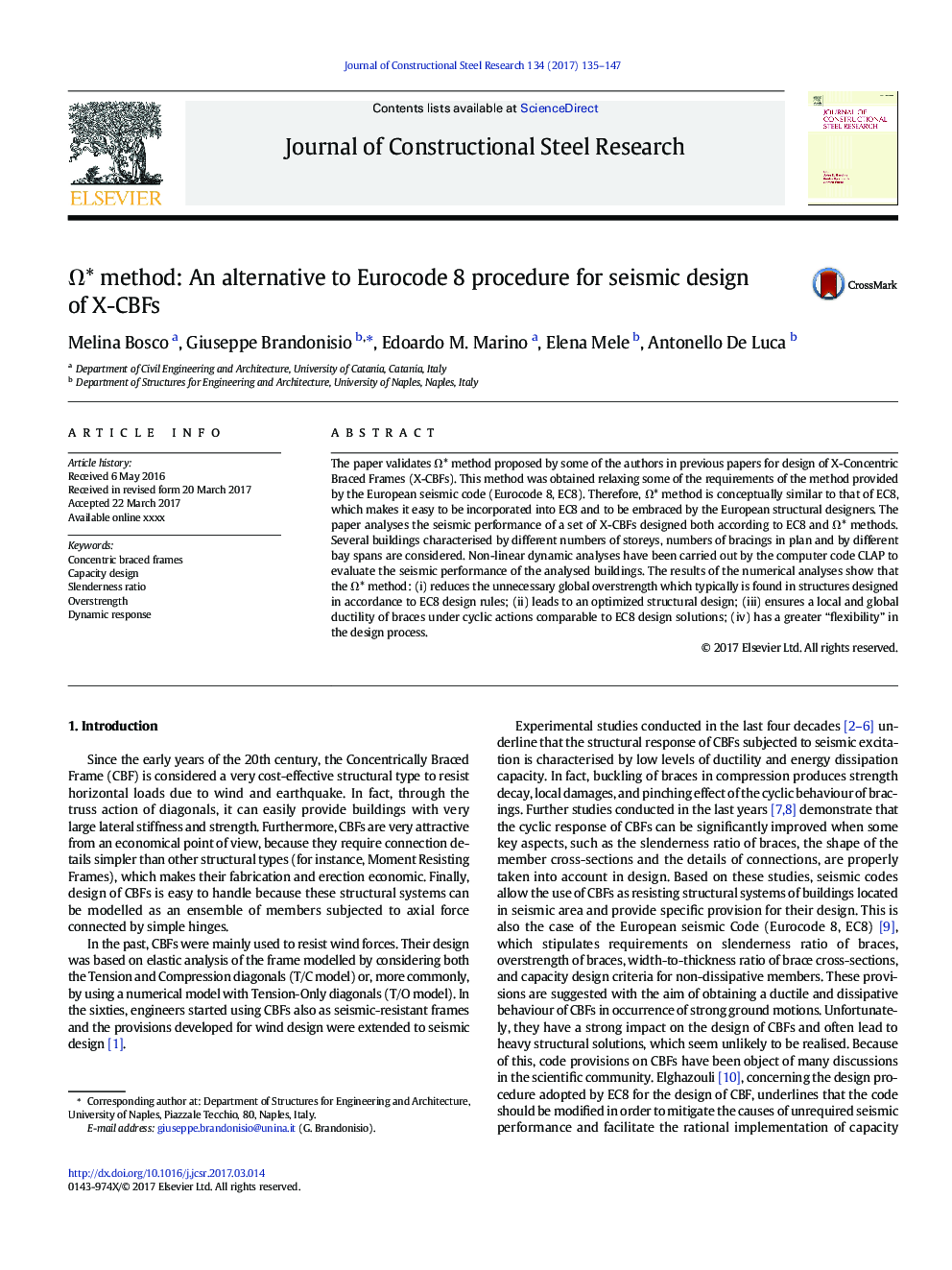 Î©* method: An alternative to Eurocode 8 procedure for seismic design of X-CBFs