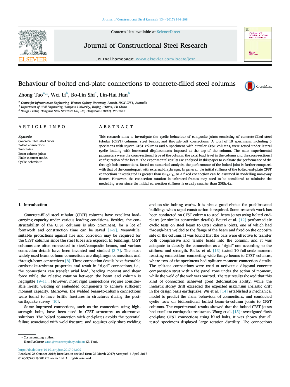 Behaviour of bolted end-plate connections to concrete-filled steel columns