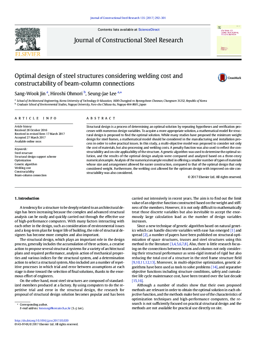 Optimal design of steel structures considering welding cost and constructability of beam-column connections