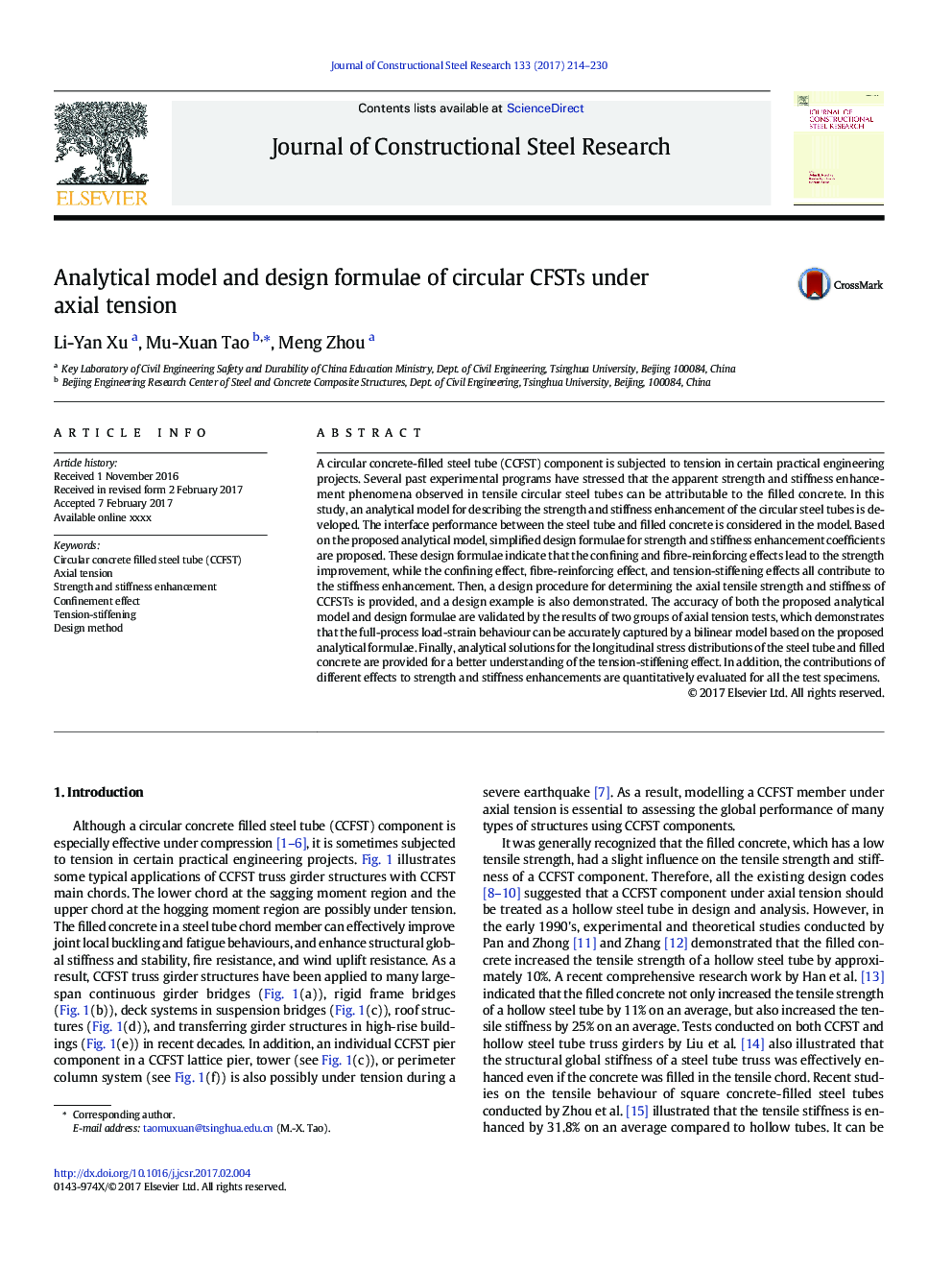 Analytical model and design formulae of circular CFSTs under axial tension