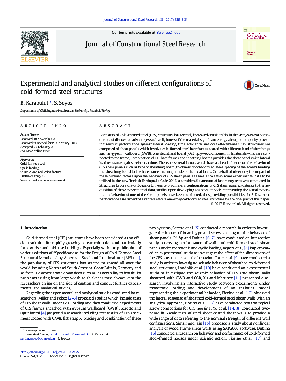 Experimental and analytical studies on different configurations of cold-formed steel structures