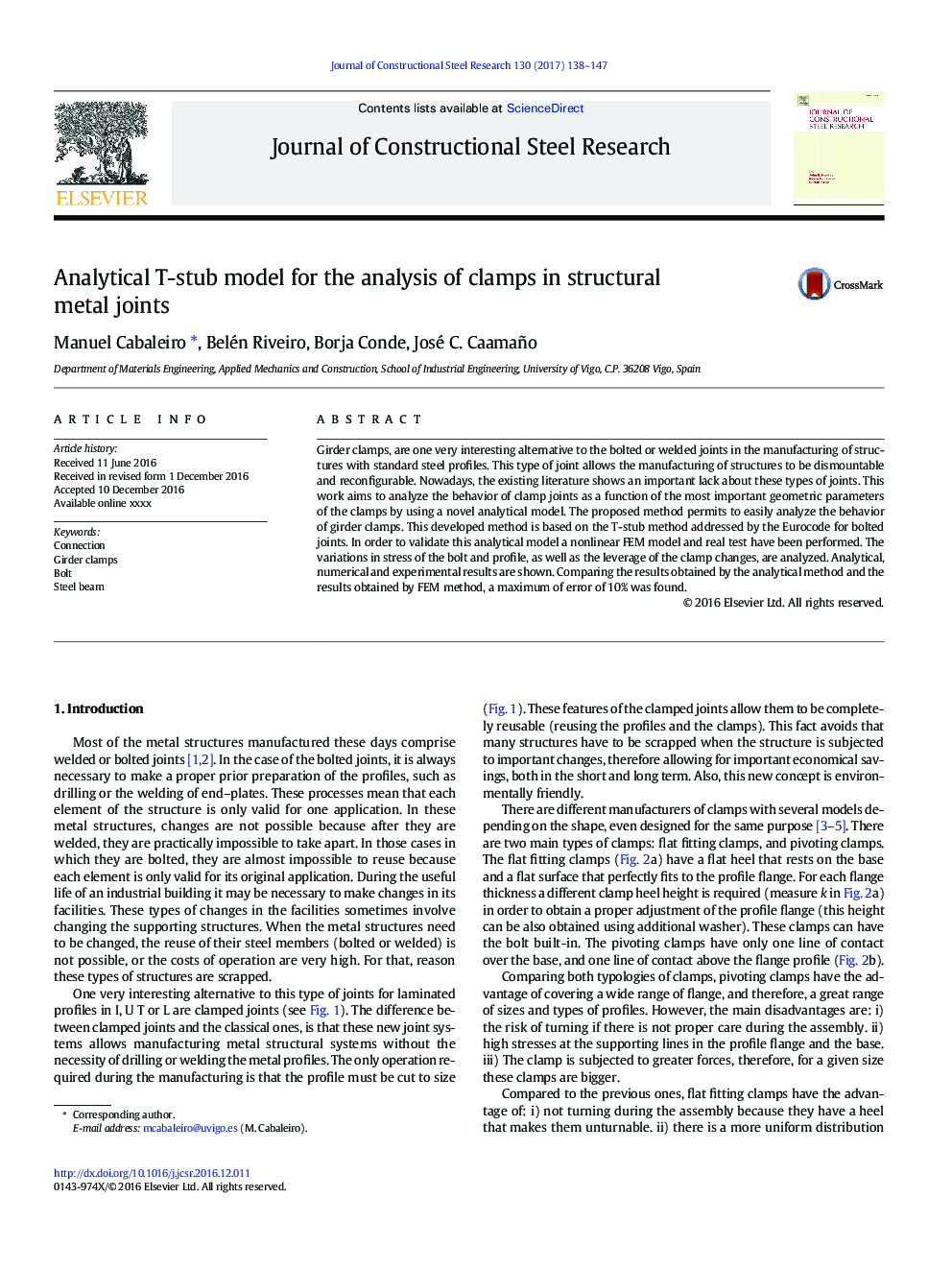 Analytical T-stub model for the analysis of clamps in structural metal joints