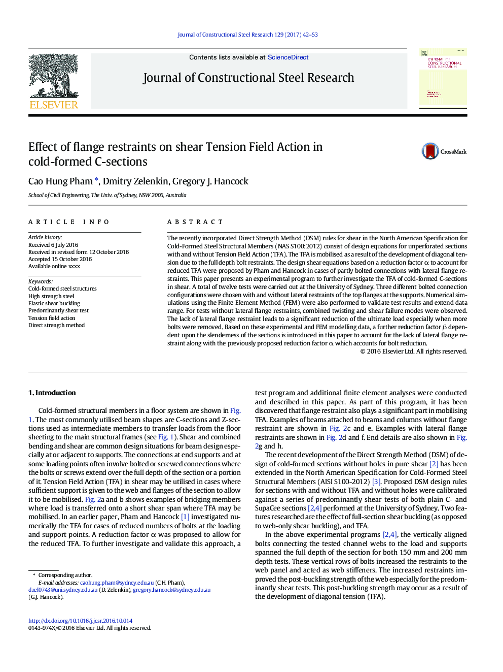 Effect of flange restraints on shear Tension Field Action in cold-formed C-sections