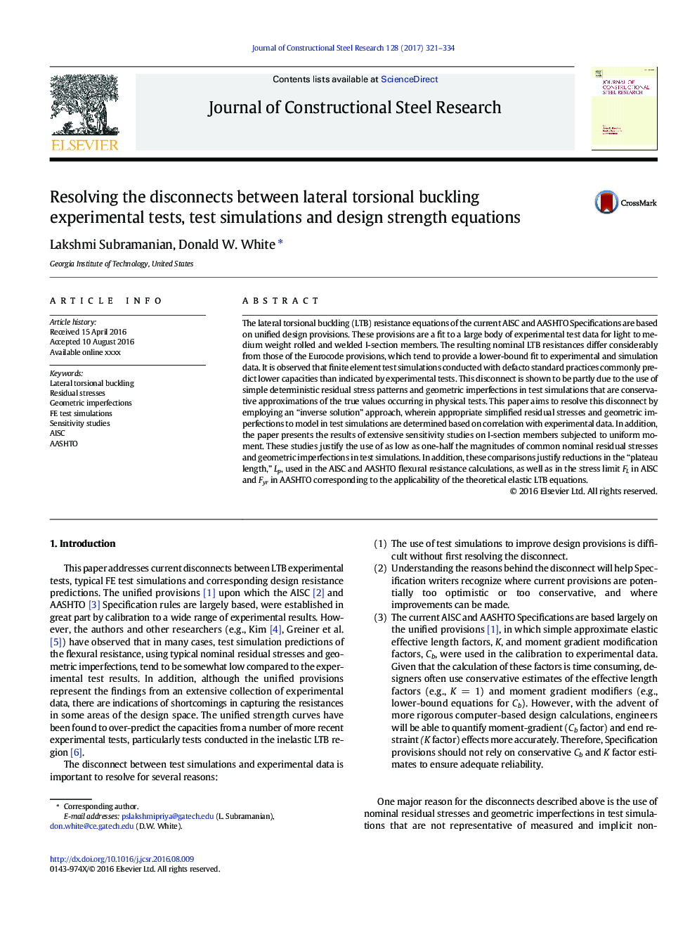 Resolving the disconnects between lateral torsional buckling experimental tests, test simulations and design strength equations