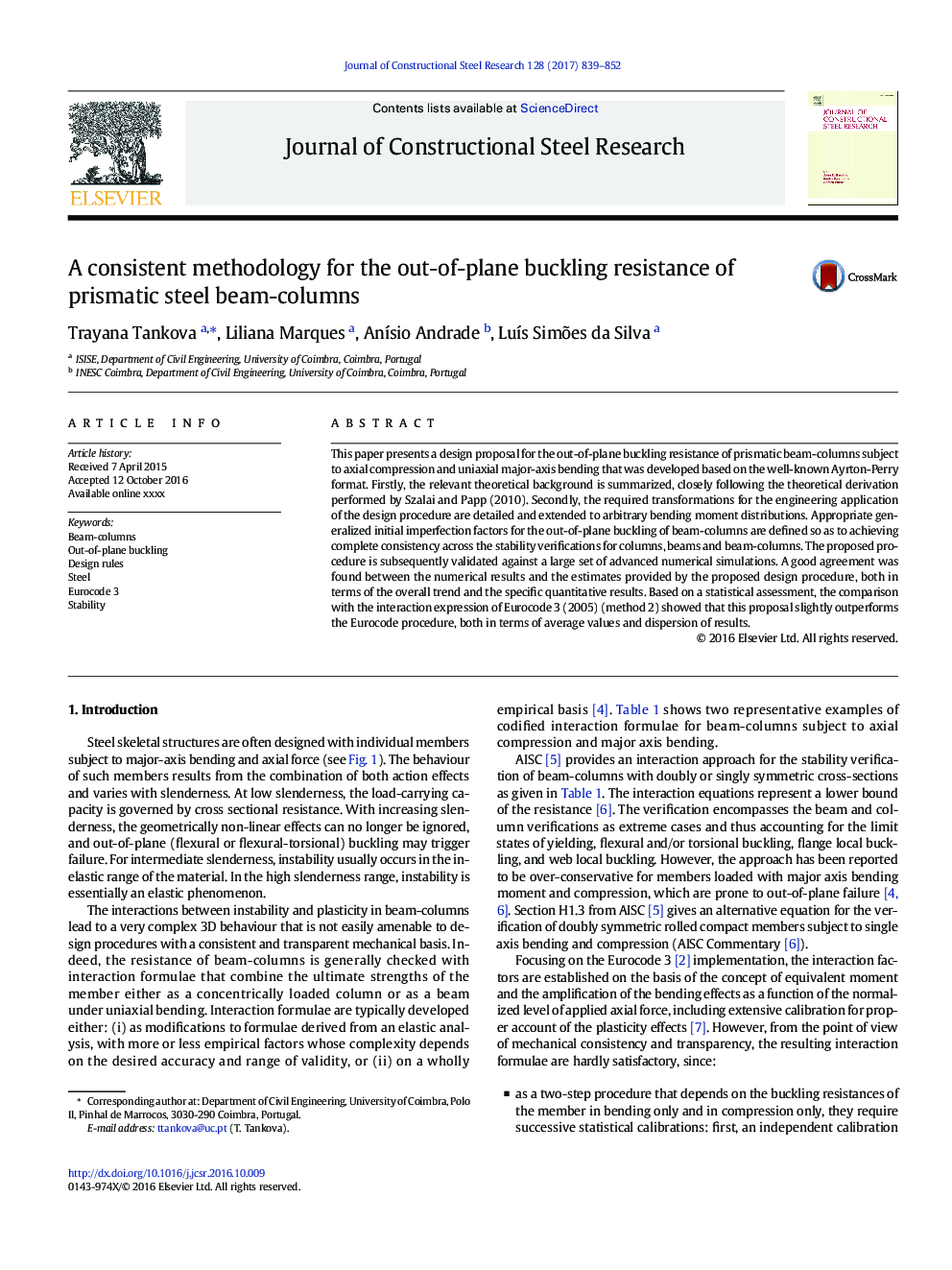 A consistent methodology for the out-of-plane buckling resistance of prismatic steel beam-columns