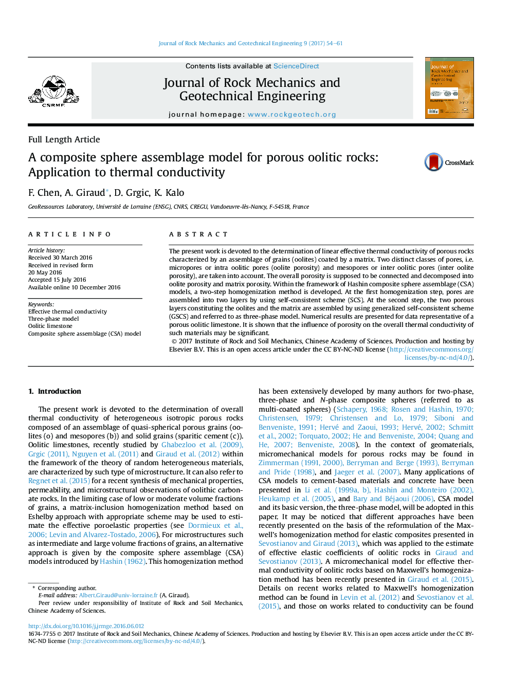 A composite sphere assemblage model for porous oolitic rocks: Application to thermal conductivity