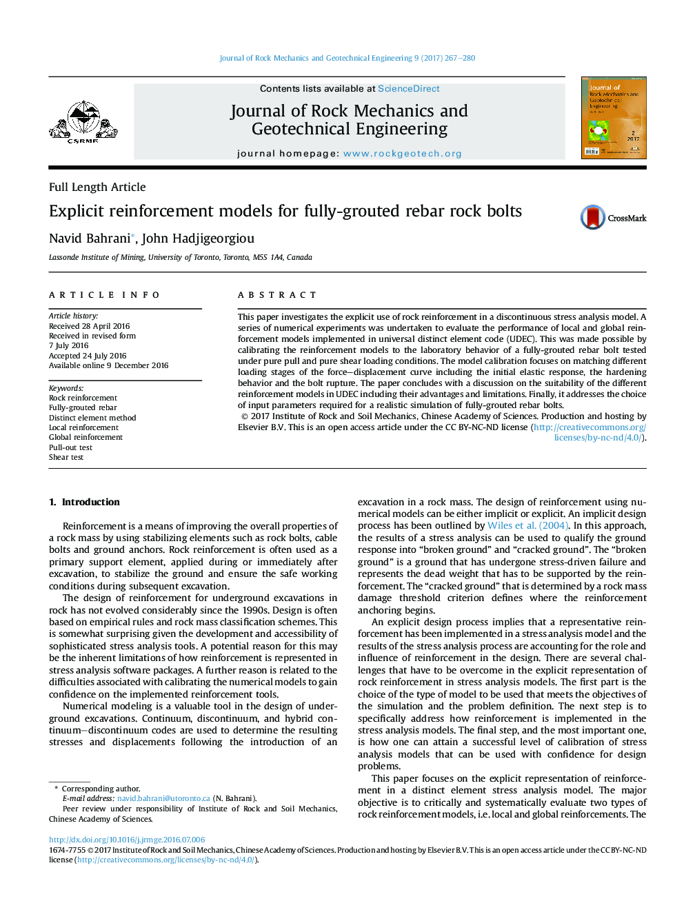 Full Length ArticleExplicit reinforcement models for fully-grouted rebar rock bolts