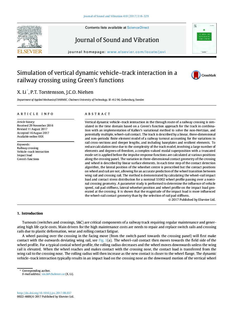 Simulation of vertical dynamic vehicle-track interaction in a railway crossing using Green's functions