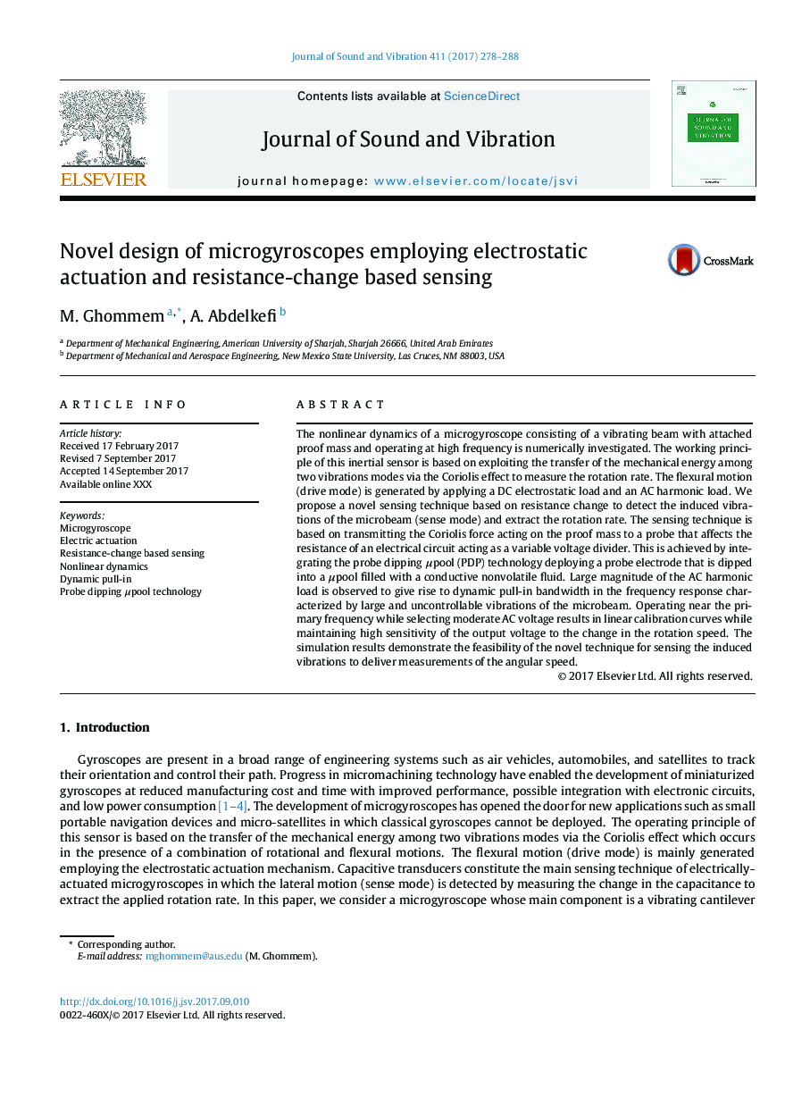 Novel design of microgyroscopes employing electrostatic actuation and resistance-change based sensing