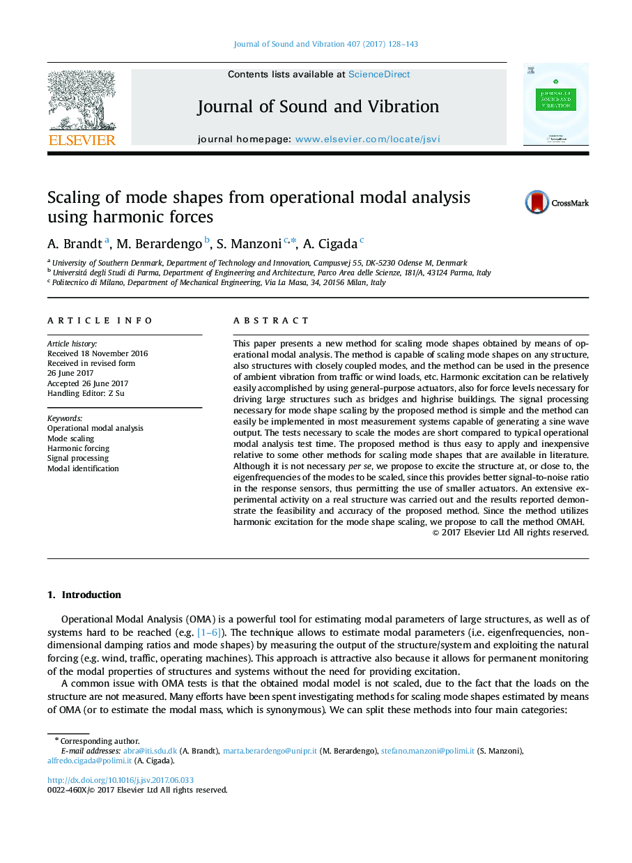 Scaling of mode shapes from operational modal analysis using harmonic forces