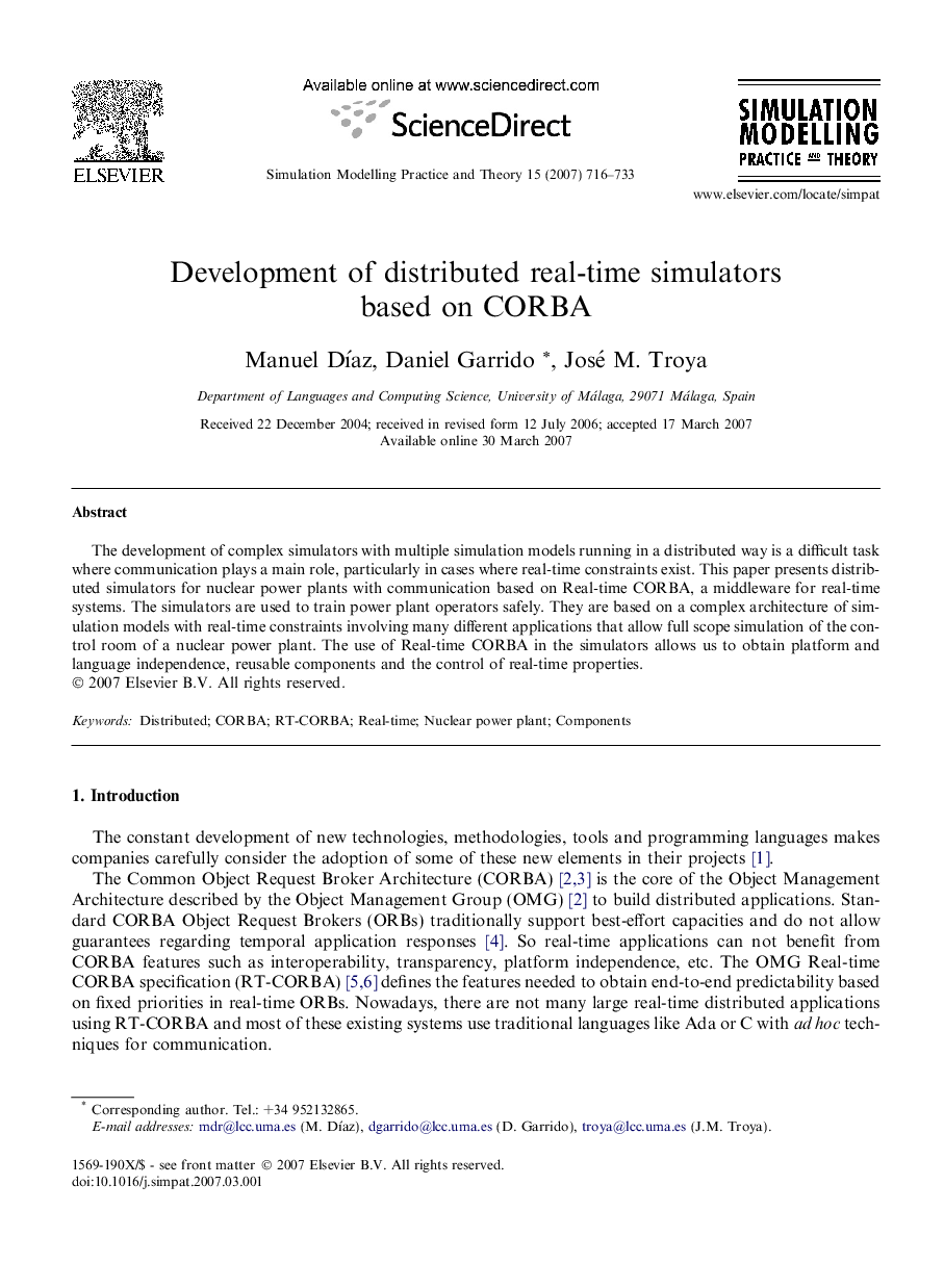 Development of distributed real-time simulators based on CORBA