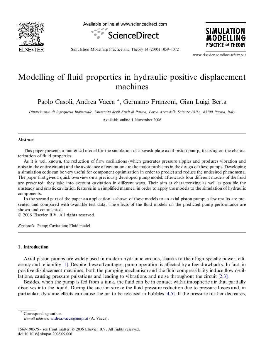 Modelling of fluid properties in hydraulic positive displacement machines