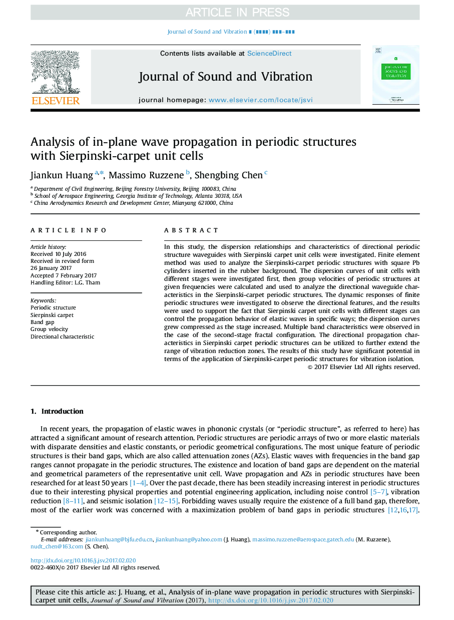 Analysis of in-plane wave propagation in periodic structures with Sierpinski-carpet unit cells