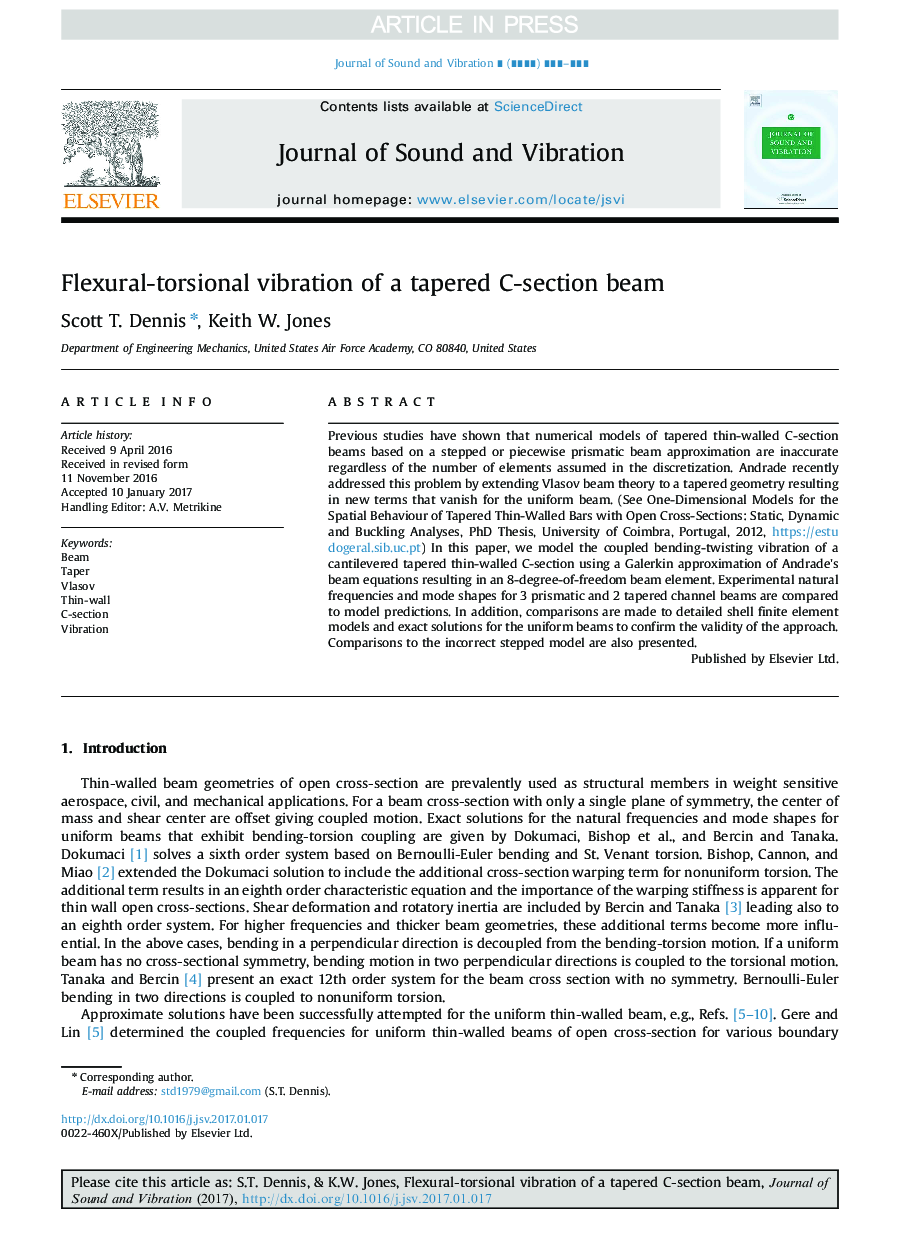 Flexural-torsional vibration of a tapered C-section beam