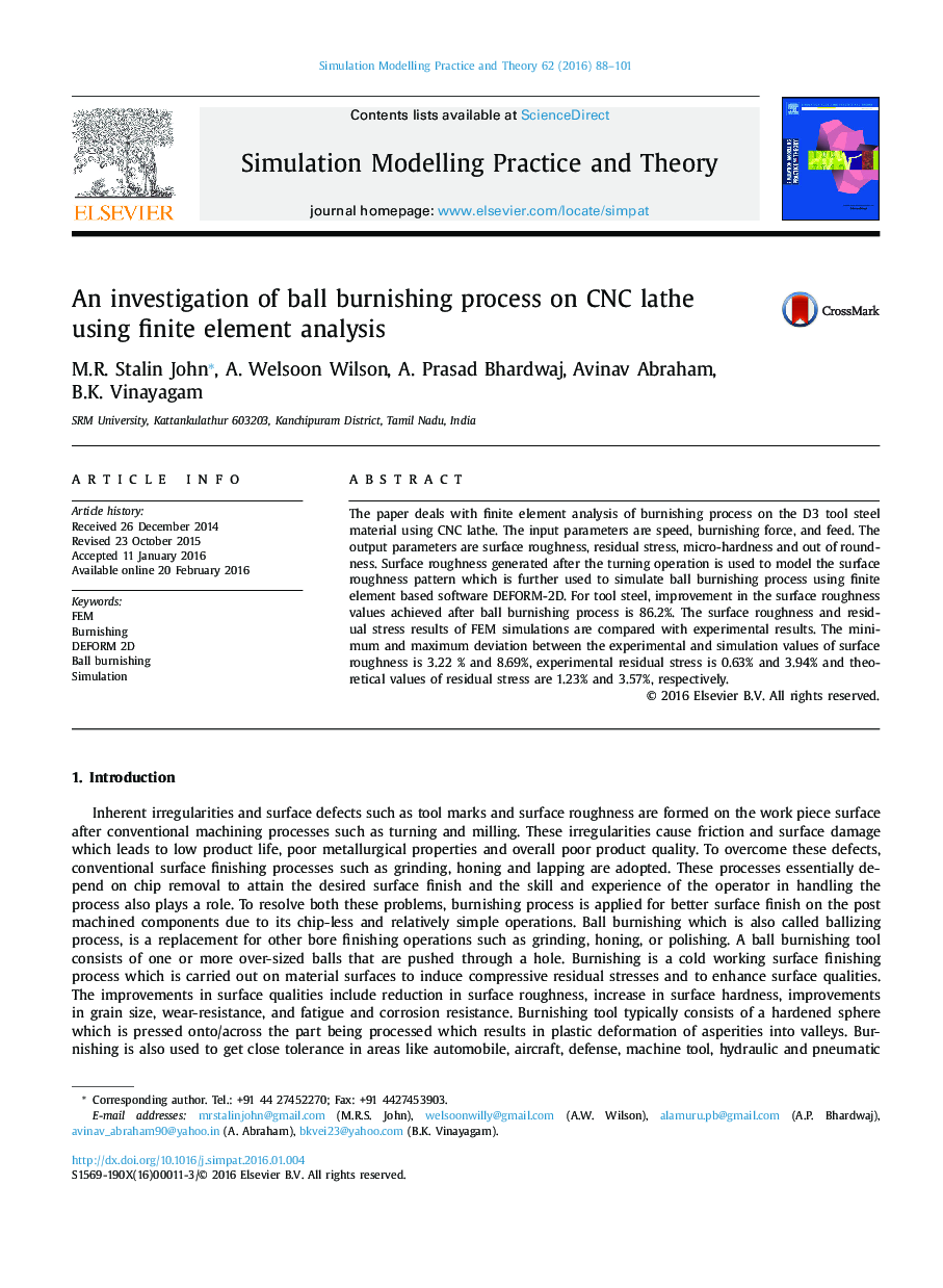 An investigation of ball burnishing process on CNC lathe using finite element analysis