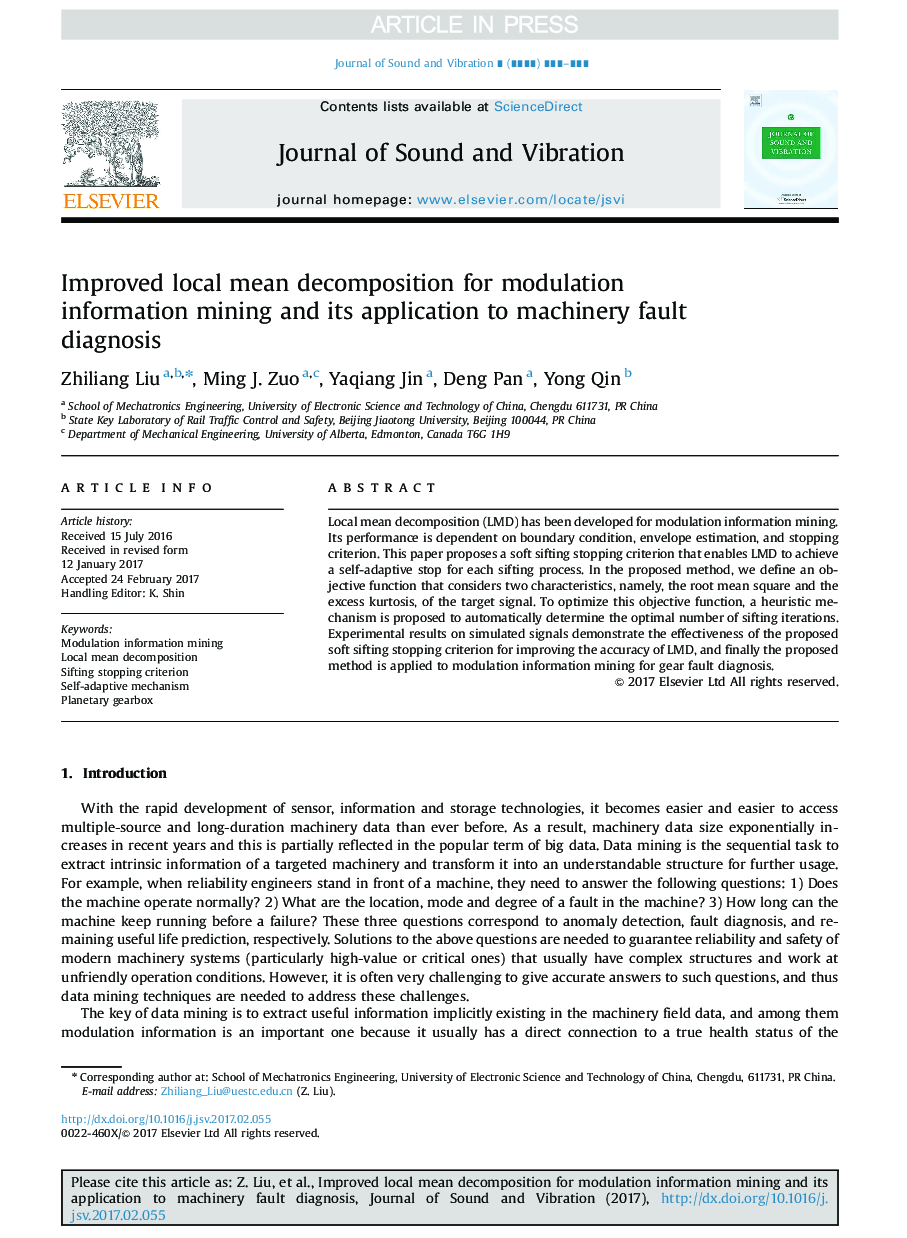 Improved local mean decomposition for modulation information mining and its application to machinery fault diagnosis