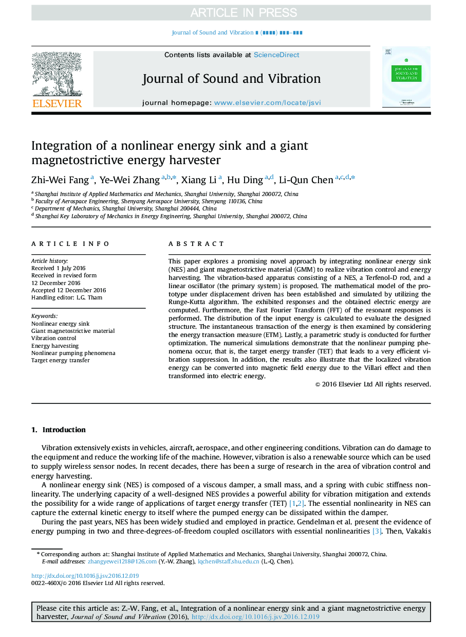 Integration of a nonlinear energy sink and a giant magnetostrictive energy harvester
