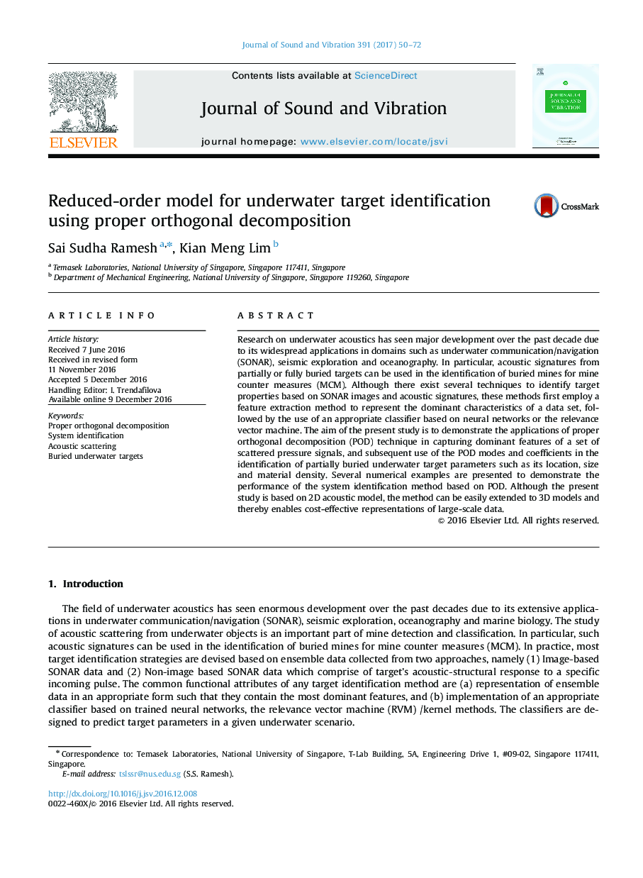 Reduced-order model for underwater target identification using proper orthogonal decomposition