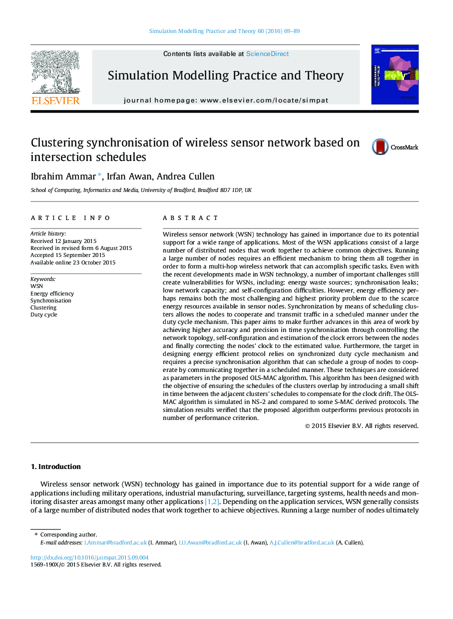 Clustering synchronisation of wireless sensor network based on intersection schedules